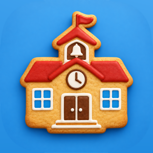 The Escola Bolacha icon: a schoolhouse made of a biscuit.
